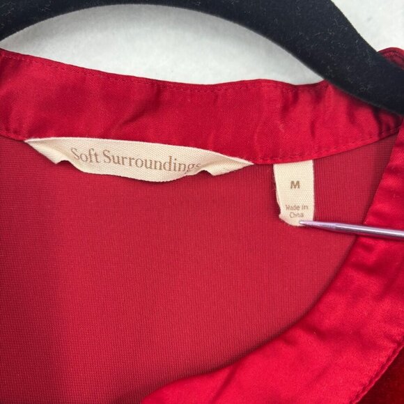 Soft Surroundings Esmarelda Velvet Blouse Top Size M Red Long Sleeve Stretch - Picture 4 of 12